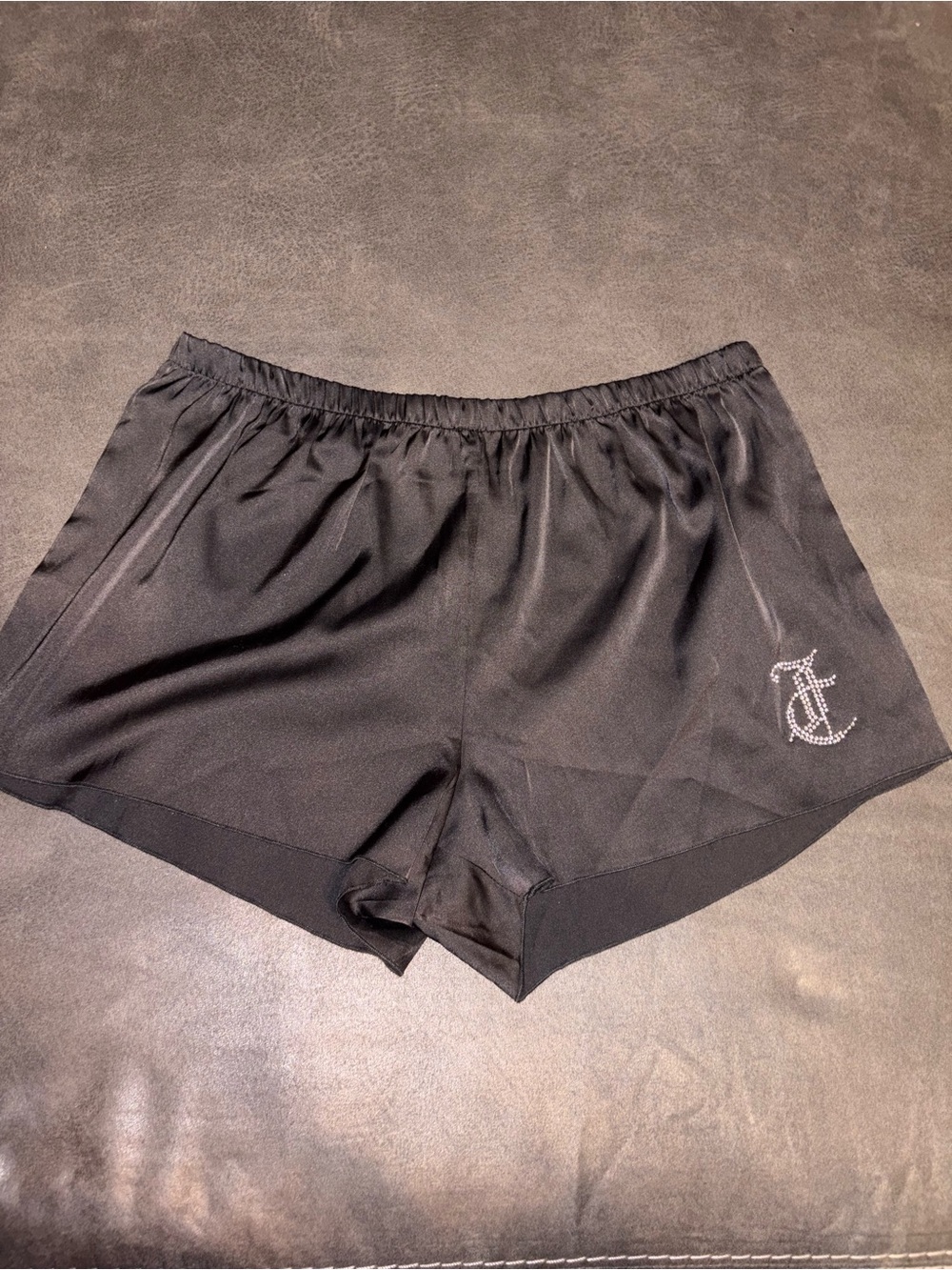 Juicy Couture Black Satin Sleep Shorts with Bling Logo